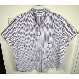 VTG 90s Alfred Dunner Patriotic Shirt Womens 22W Striped Embroidered Kites Boxy